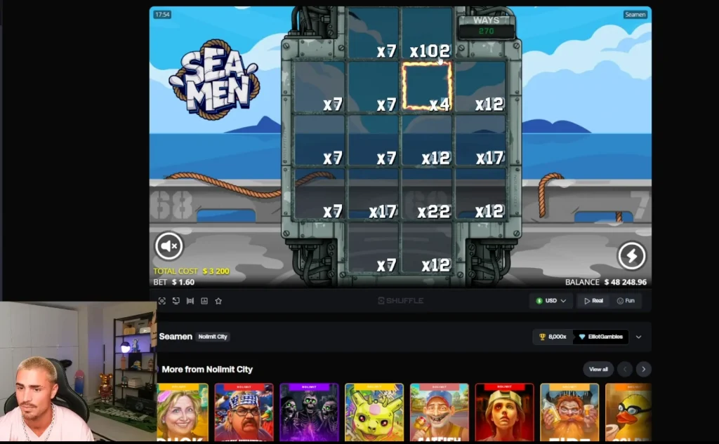 Neon-lit three-reel classic slot machine cabinet, 2026 aesthetic